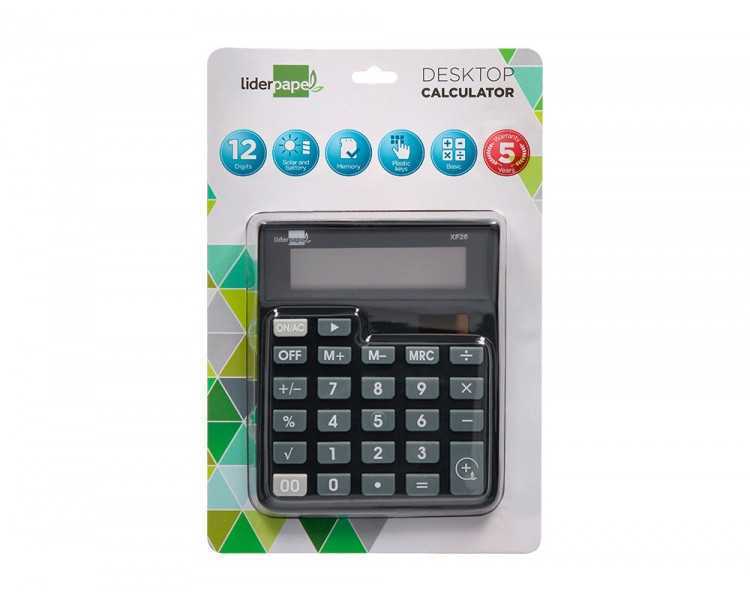 Calculadora liderpapel sobremesa xf26 12 digitos solar y pilas 127x105x24 mm color negro