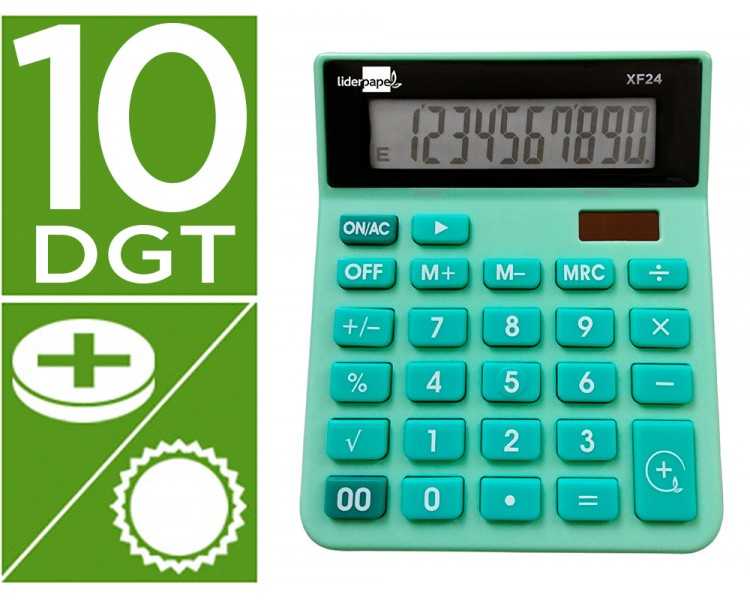 Calculadora liderpapel sobremesa xf24 10 digitos solar y pilas color verde 127x105x24 mm