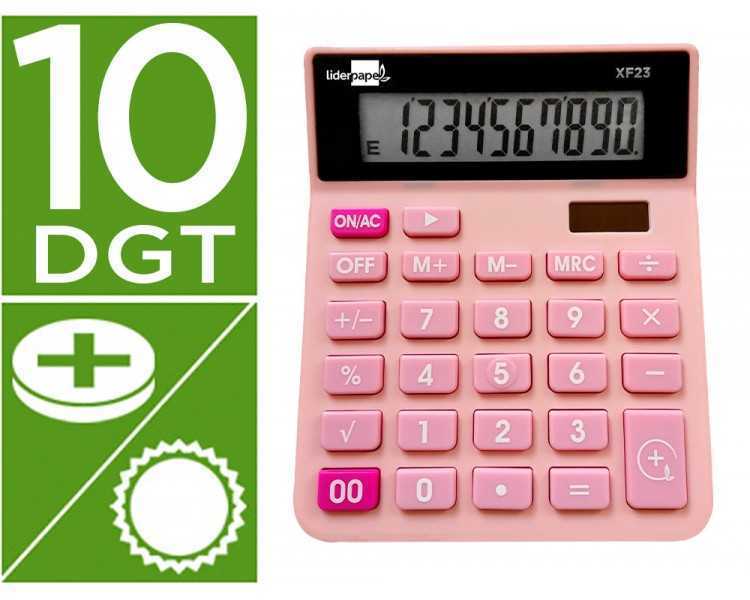 Calculadora liderpapel sobremesa xf23 10 digitos solar y pilas color rosa 127x105x24 mm