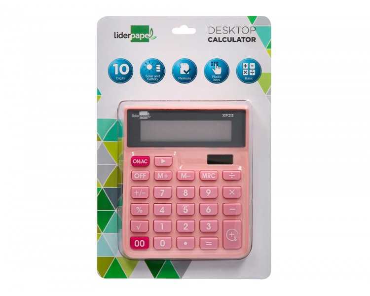 Calculadora liderpapel sobremesa xf23 10 digitos solar y pilas color rosa 127x105x24 mm