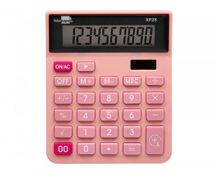 Calculadora liderpapel sobremesa xf23 10 digitos solar y pilas color rosa 127x105x24 mm