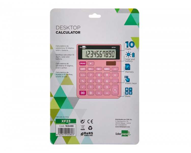 Calculadora liderpapel sobremesa xf23 10 digitos solar y pilas color rosa 127x105x24 mm