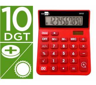 Calculadora liderpapel sobremesa xf22 10 digitos solar y pilas color rojo 127x105x24 mm