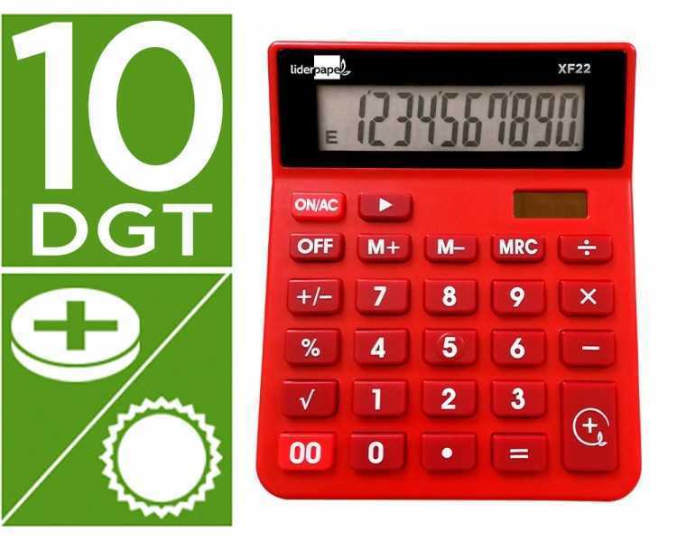Calculadora liderpapel sobremesa xf22 10 digitos solar y pilas color rojo 127x105x24 mm