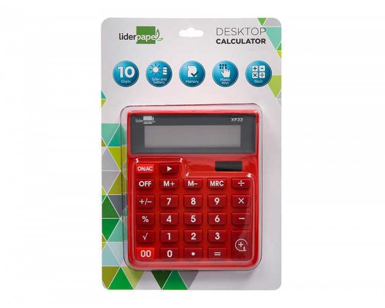 Calculadora liderpapel sobremesa xf22 10 digitos solar y pilas color rojo 127x105x24 mm