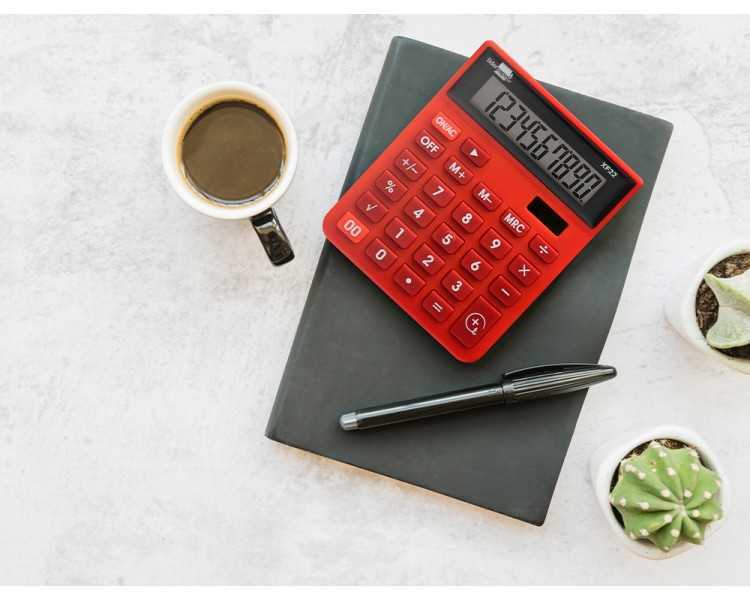 Calculadora liderpapel sobremesa xf22 10 digitos solar y pilas color rojo 127x105x24 mm