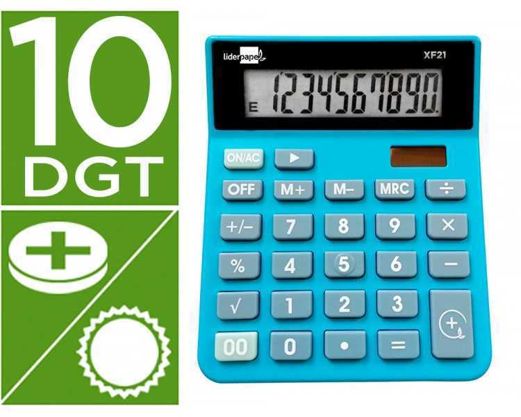 Calculadora liderpapel sobremesa xf21 10 digitos solar y pilas color azul 127x105x24 mm