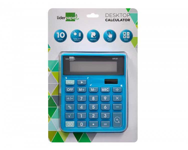 Calculadora liderpapel sobremesa xf21 10 digitos solar y pilas color azul 127x105x24 mm