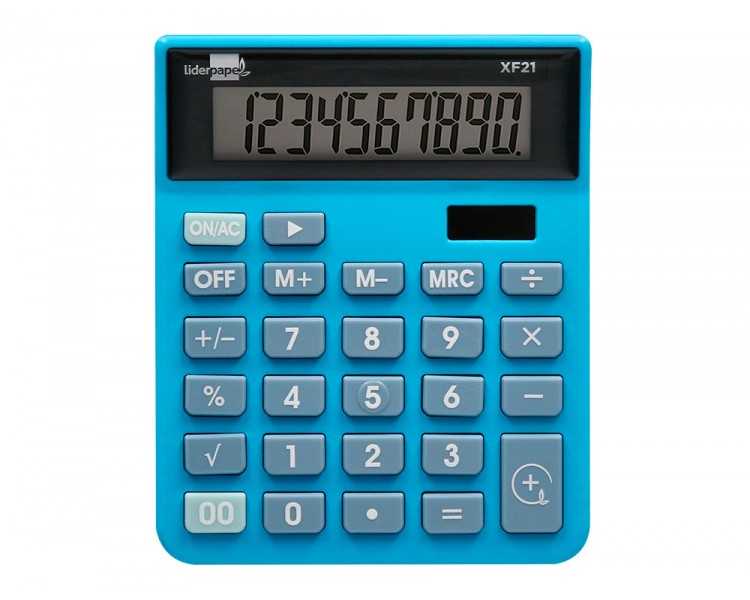 Calculadora liderpapel sobremesa xf21 10 digitos solar y pilas color azul 127x105x24 mm