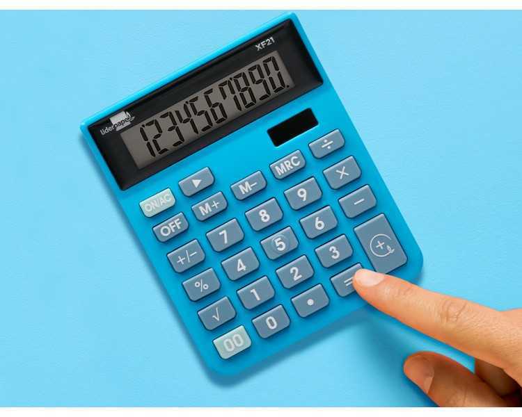 Calculadora liderpapel sobremesa xf21 10 digitos solar y pilas color azul 127x105x24 mm