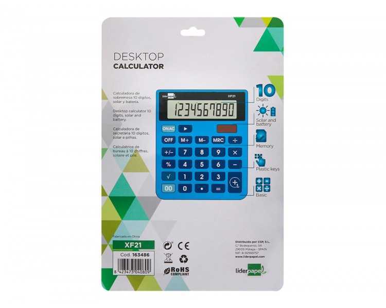 Calculadora liderpapel sobremesa xf21 10 digitos solar y pilas color azul 127x105x24 mm