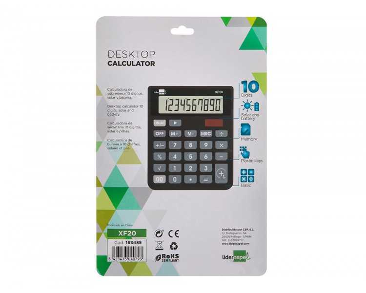 Calculadora liderpapel sobremesa xf20 10 digitos solar y pilas color negro 127x105x24 mm