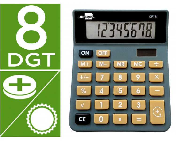 Calculadora liderpapel sobremesa xf18 8 digitos solar y pilas color gris 127x105x24 mm