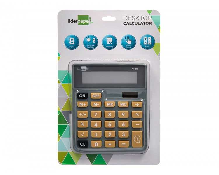 Calculadora liderpapel sobremesa xf18 8 digitos solar y pilas color gris 127x105x24 mm