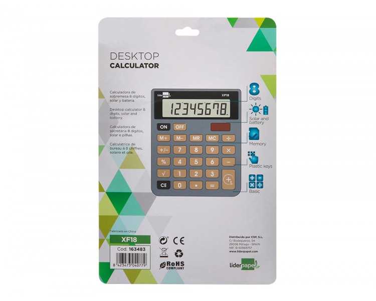 Calculadora liderpapel sobremesa xf18 8 digitos solar y pilas color gris 127x105x24 mm