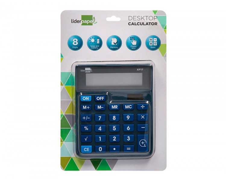 Calculadora liderpapel sobremesa xf17 8 digitos solar y pilas color azul 127x105x24 mm