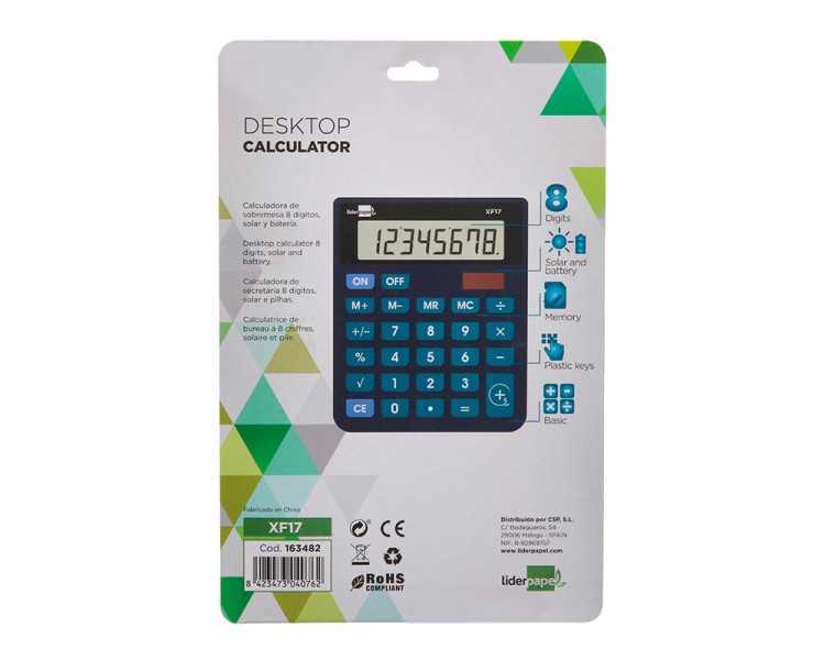 Calculadora liderpapel sobremesa xf17 8 digitos solar y pilas color azul 127x105x24 mm
