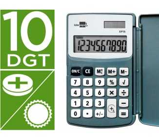 Calculadora liderpapel bolsillo xf15 10 digitos con tapa solar y pilas color gris 123x75x12 mm