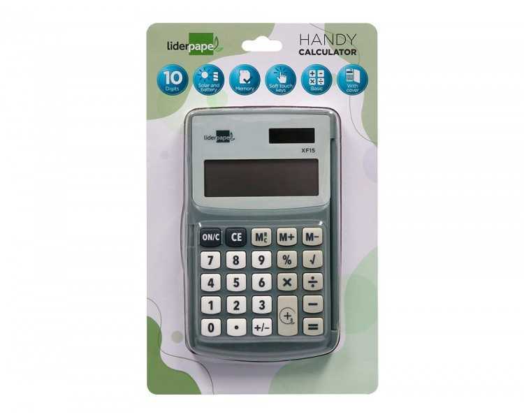 Calculadora liderpapel bolsillo xf15 10 digitos con tapa solar y pilas color gris 123x75x12 mm