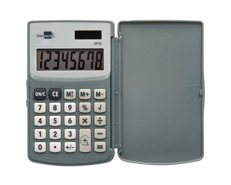 Calculadora liderpapel bolsillo xf15 10 digitos con tapa solar y pilas color gris 123x75x12 mm