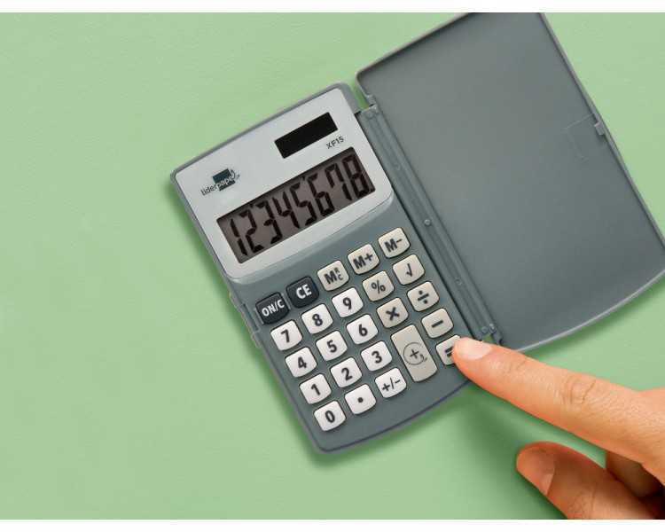 Calculadora liderpapel bolsillo xf15 10 digitos con tapa solar y pilas color gris 123x75x12 mm
