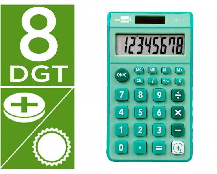 Calculadora liderpapel bolsillo xf13 8 digitos solar y pilas color verde 115x65x8 mm