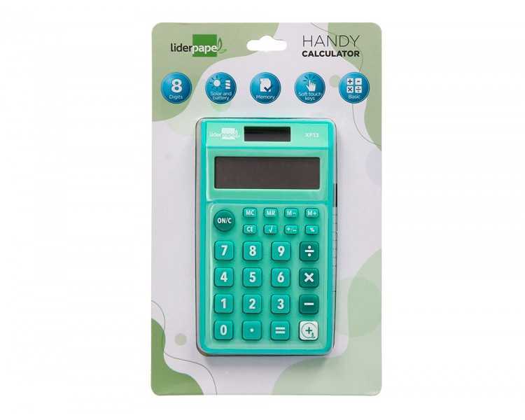 Calculadora liderpapel bolsillo xf13 8 digitos solar y pilas color verde 115x65x8 mm