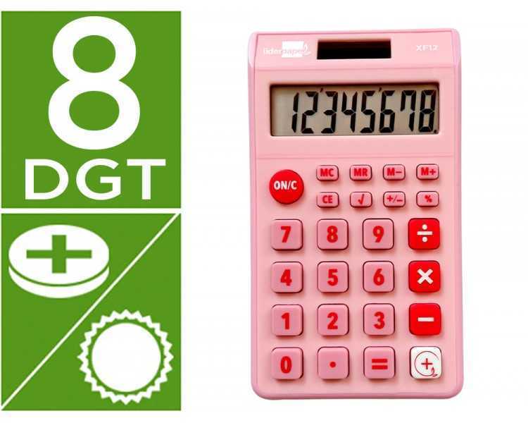 Calculadora liderpapel bolsillo xf12 8 digitos solar y pilas color rosa 115x65x8 mm