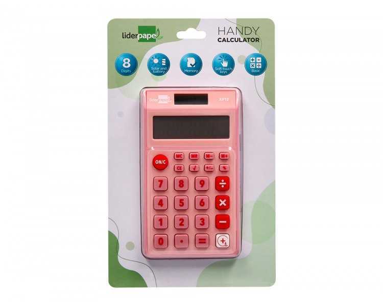 Calculadora liderpapel bolsillo xf12 8 digitos solar y pilas color rosa 115x65x8 mm