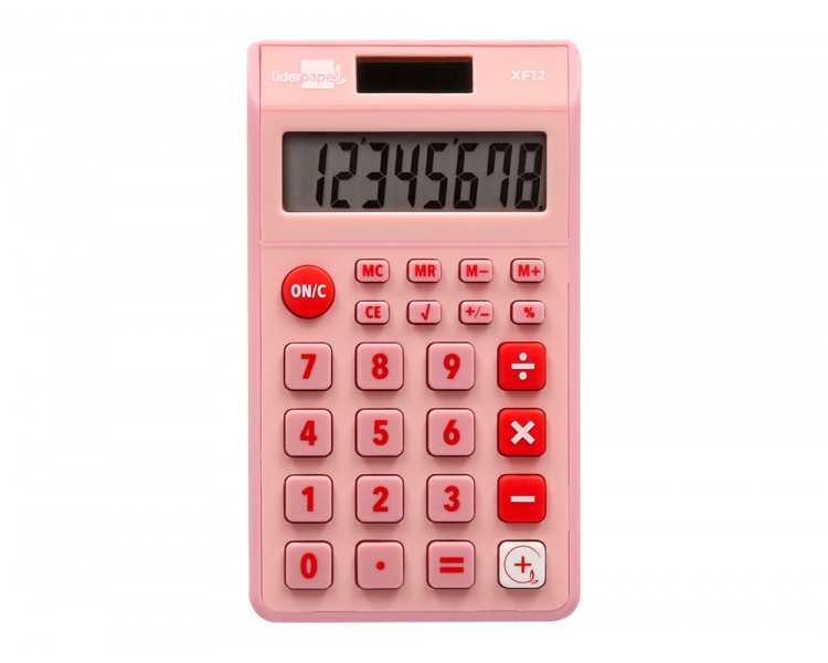 Calculadora liderpapel bolsillo xf12 8 digitos solar y pilas color rosa 115x65x8 mm