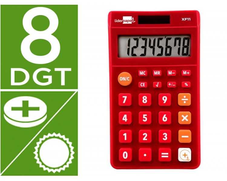 Calculadora liderpapel bolsillo xf11 8 digitos solar y pilas color rojo 115x65x8 mm