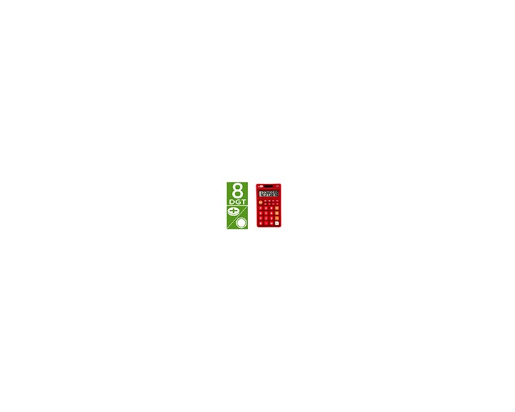 Calculadora liderpapel bolsillo xf11 8 digitos solar y pilas color rojo 115x65x8 mm