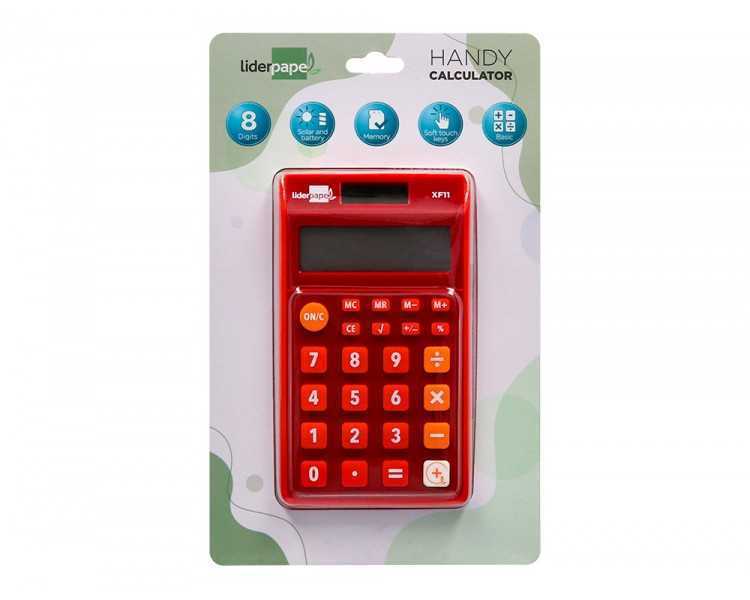 Calculadora liderpapel bolsillo xf11 8 digitos solar y pilas color rojo 115x65x8 mm