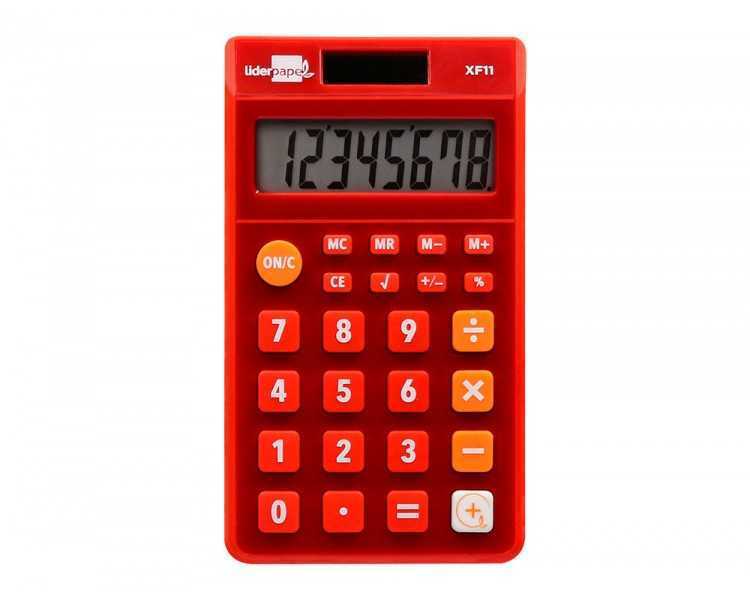 Calculadora liderpapel bolsillo xf11 8 digitos solar y pilas color rojo 115x65x8 mm