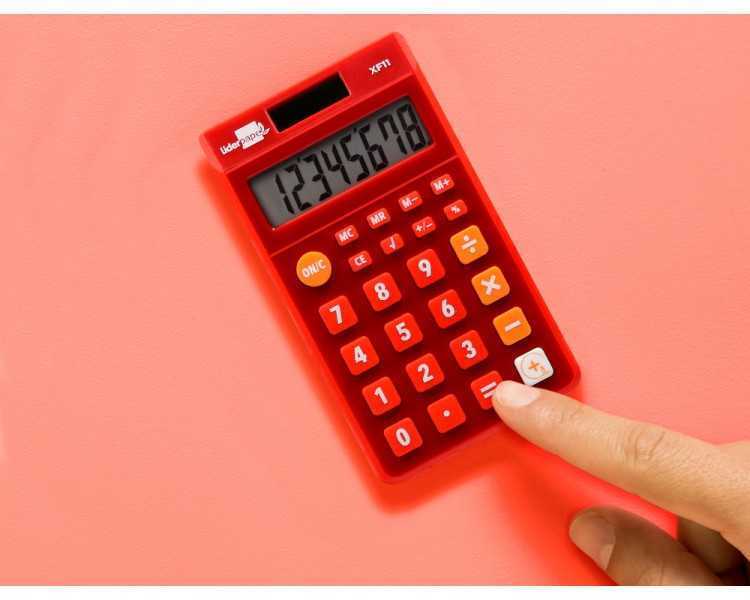 Calculadora liderpapel bolsillo xf11 8 digitos solar y pilas color rojo 115x65x8 mm