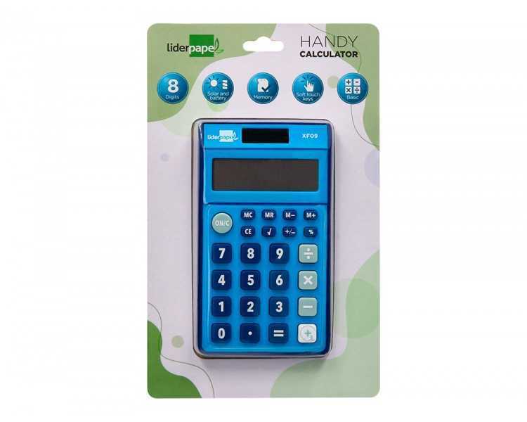 Calculadora liderpapel bolsillo xf09 8 digitos solar y pilas color azul 115x65x8 mm