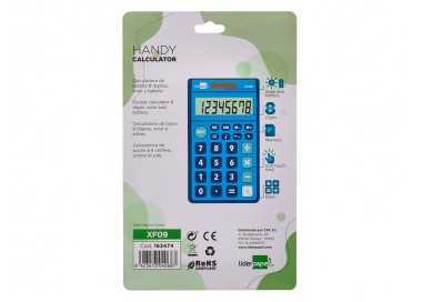 Calculadora liderpapel bolsillo xf09 8 digitos solar y pilas color azul 115x65x8 mm