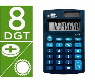 Calculadora liderpapel bolsillo xf06 8 digitos solar y pilas color azul 98x62x8 mm