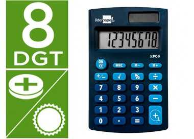 Calculadora liderpapel bolsillo xf06 8 digitos solar y pilas color azul 98x62x8 mm