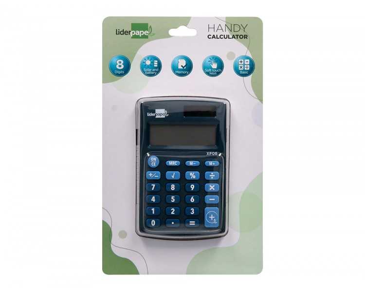 Calculadora liderpapel bolsillo xf06 8 digitos solar y pilas color azul 98x62x8 mm
