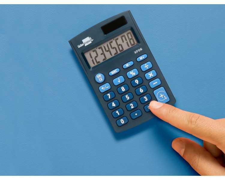 Calculadora liderpapel bolsillo xf06 8 digitos solar y pilas color azul 98x62x8 mm