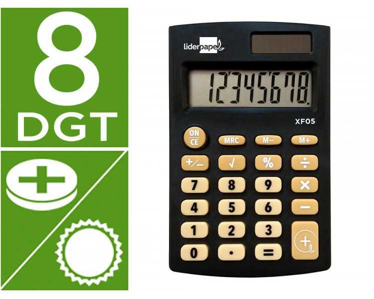 Calculadora liderpapel bolsillo xf05 8 digitos solar y pilas color negro 98x62x8 mm