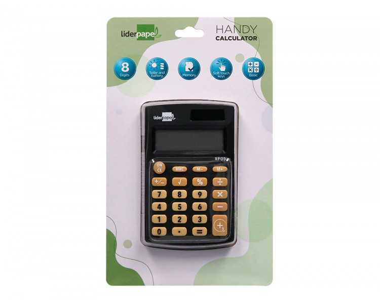 Calculadora liderpapel bolsillo xf05 8 digitos solar y pilas color negro 98x62x8 mm