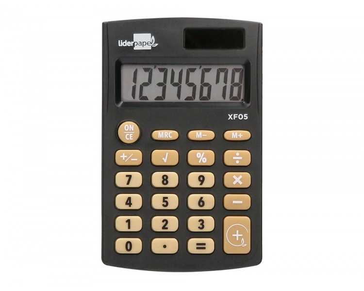 Calculadora liderpapel bolsillo xf05 8 digitos solar y pilas color negro 98x62x8 mm