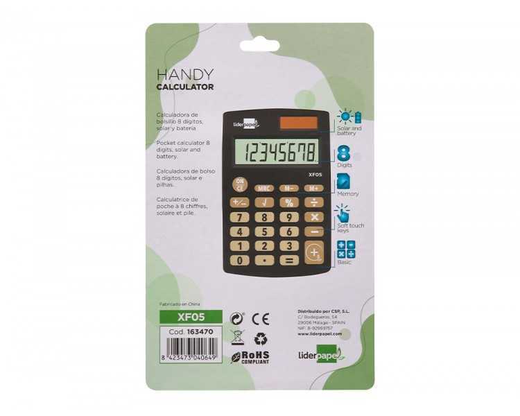 Calculadora liderpapel bolsillo xf05 8 digitos solar y pilas color negro 98x62x8 mm