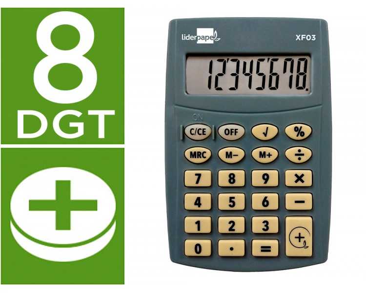 Calculadora liderpapel bolsillo xf03 8 digitos pilas color gris 99x64x9 mm