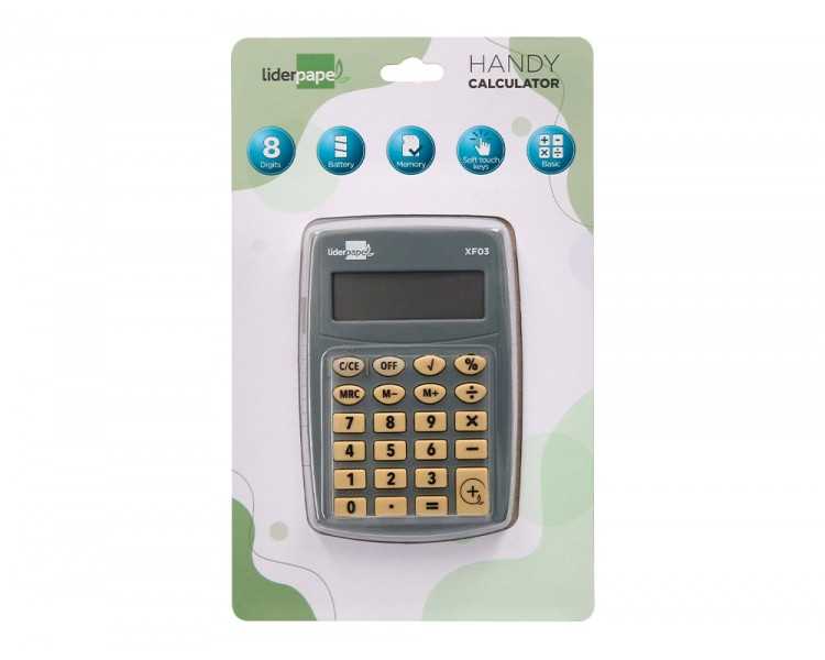 Calculadora liderpapel bolsillo xf03 8 digitos pilas color gris 99x64x9 mm