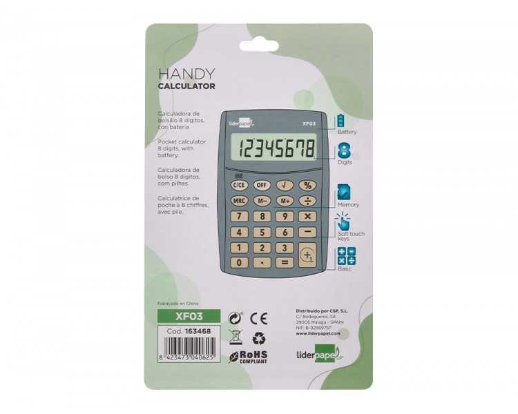 Calculadora liderpapel bolsillo xf03 8 digitos pilas color gris 99x64x9 mm