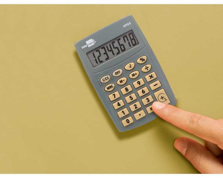 Calculadora liderpapel bolsillo xf03 8 digitos pilas color gris 99x64x9 mm