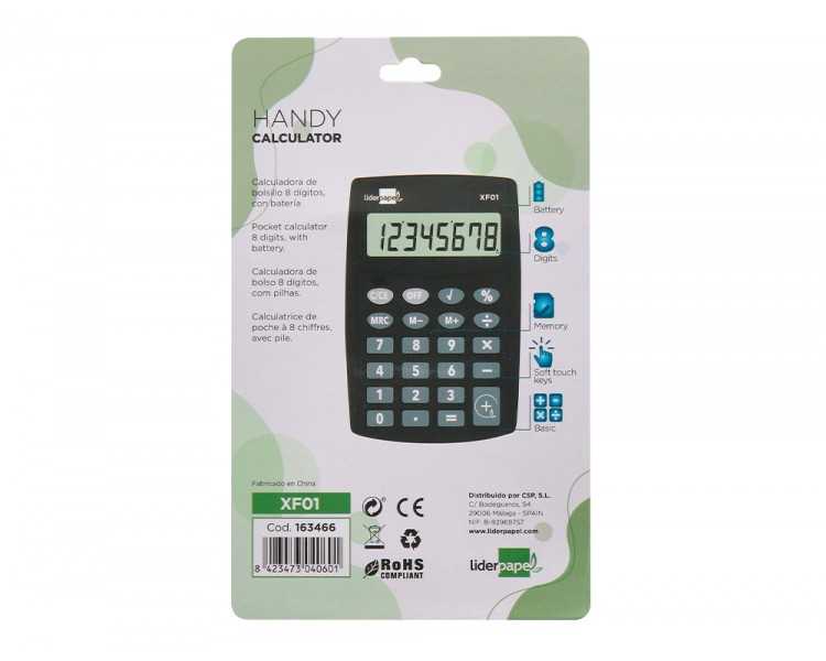 Calculadora liderpapel bolsillo xf01 8 digitos pilas color negro 99x64x9 mm